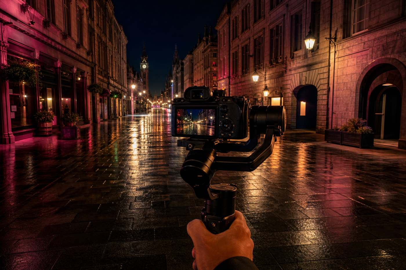 Gimbal shot, Aberdeen Union Street